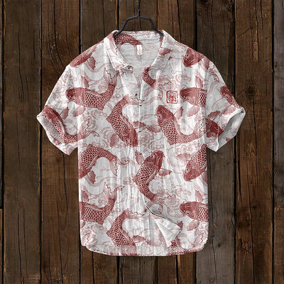 David | Stylish Fish Art Linen Shirt