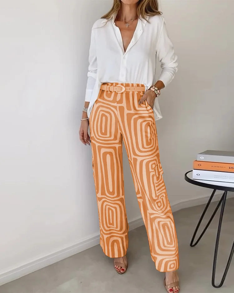 Olivia | Women's Two Piece Set with Geometric Print Blouse and Relaxed Pants 6
