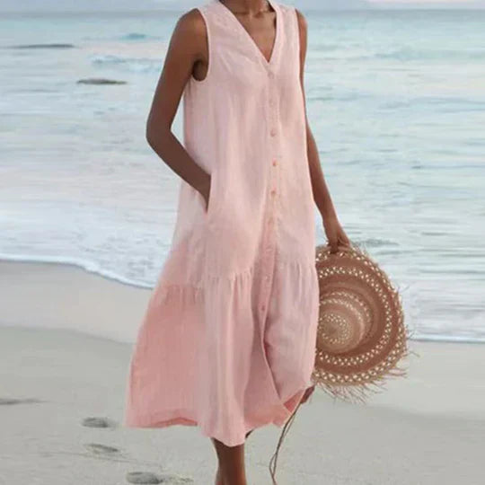 Marie | Linen Maxi Dress for Women in Delicate Pink 4
