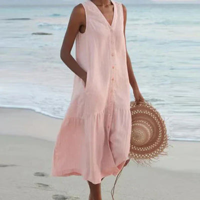 Marie | Linen Maxi Dress for Women in Delicate Pink 4