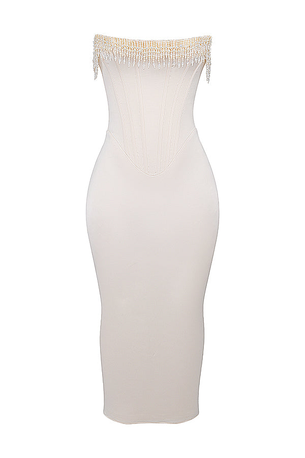 Arabella | Vintage cream embellished strapless dress