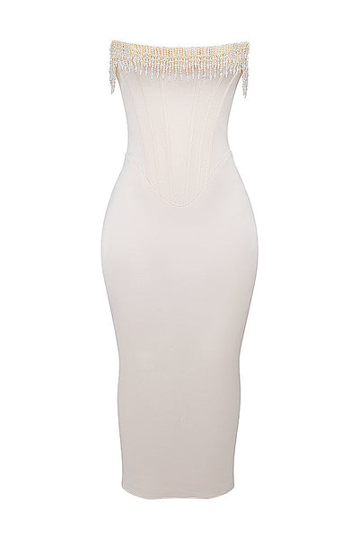 Arabella | Vintage cream embellished strapless dress