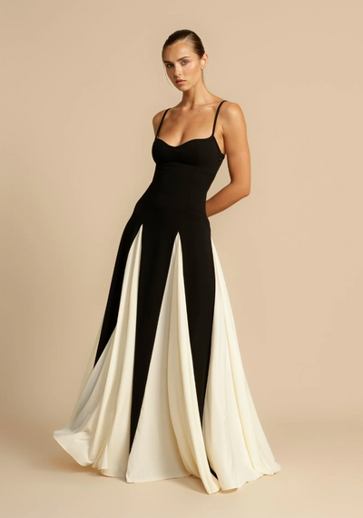 Isabella | Elegant Contrast Color Maxi Dress in Black and White