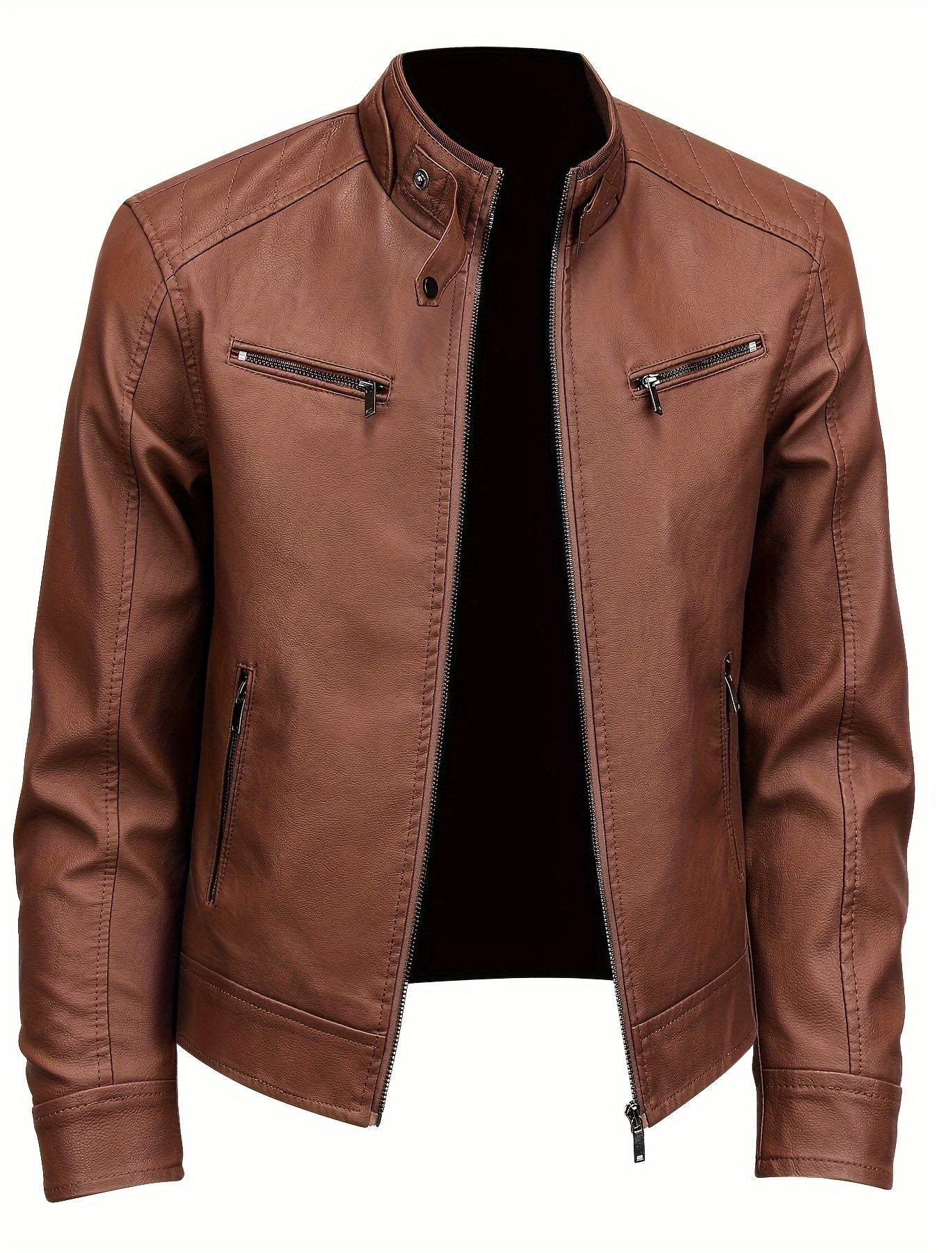 Riley | Leather jacket with stand-up collar and zipper sleeves