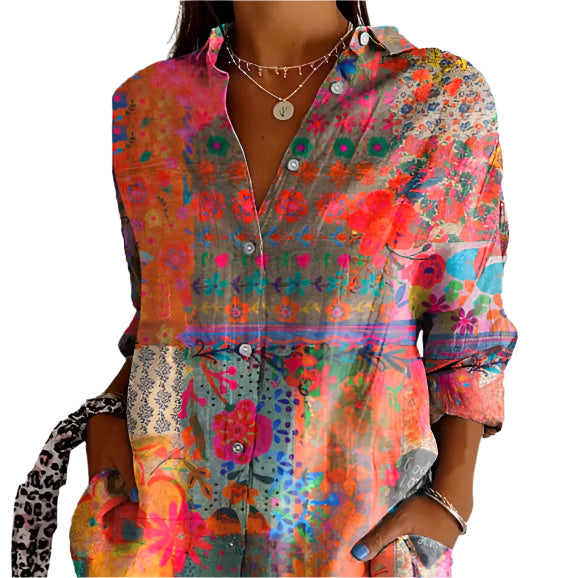 Floral Elegance | Women's Blouse - Long Sleeve Shirt 2