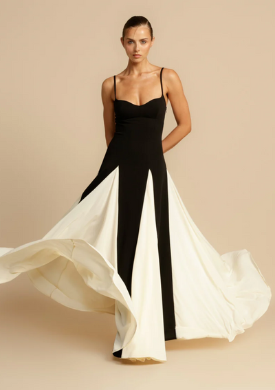 Isabella | Elegant Contrast Color Maxi Dress in Black and White