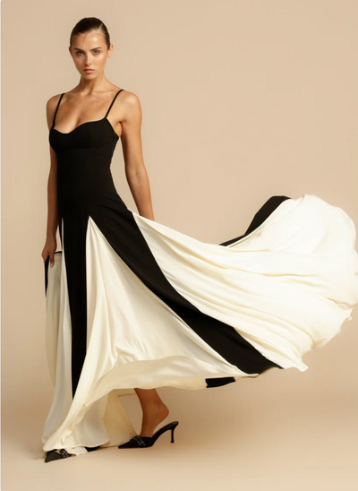 Isabella | Elegant Contrast Color Maxi Dress in Black and White