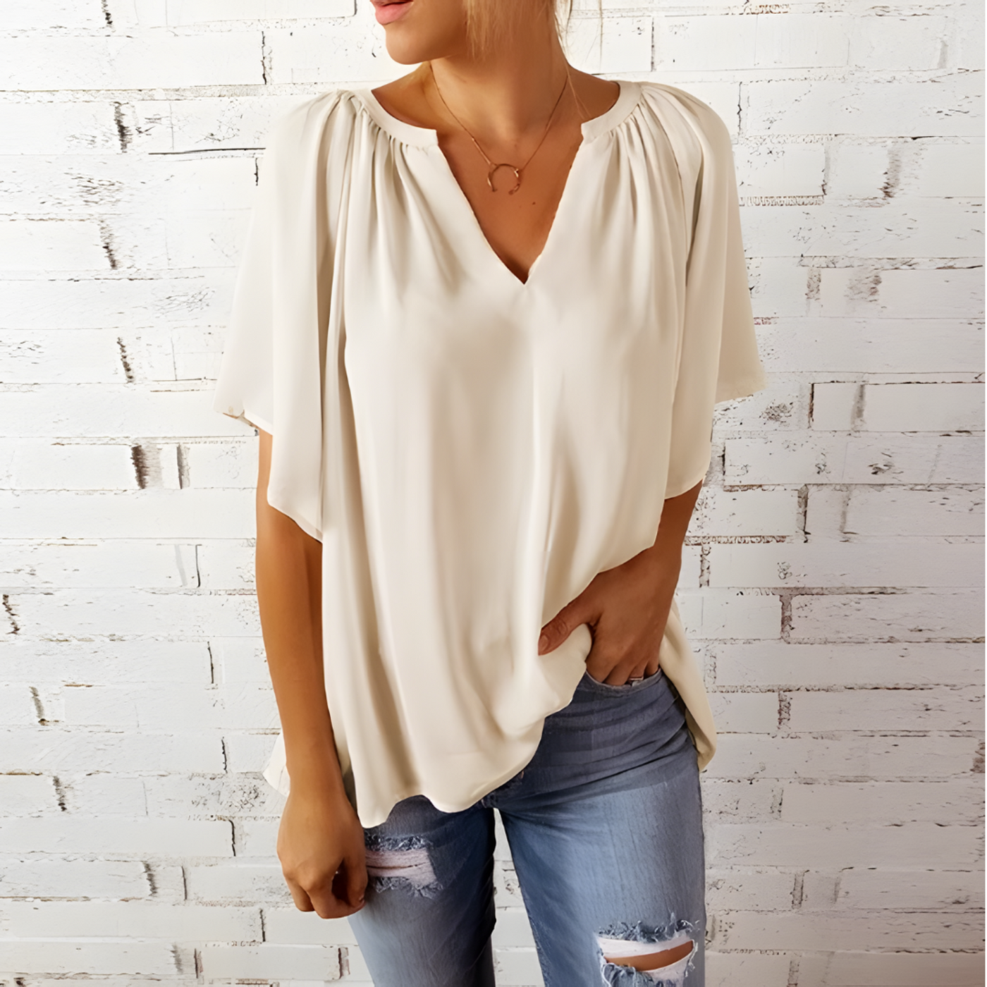 Carla | Oversized V-Neck Blouse – Summer Tops for Women 3
