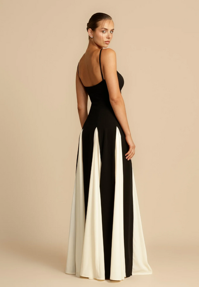 Isabella | Elegant Contrast Color Maxi Dress in Black and White