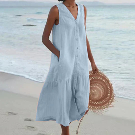 Marie | Linen Maxi Dress for Women in Delicate Pink 2
