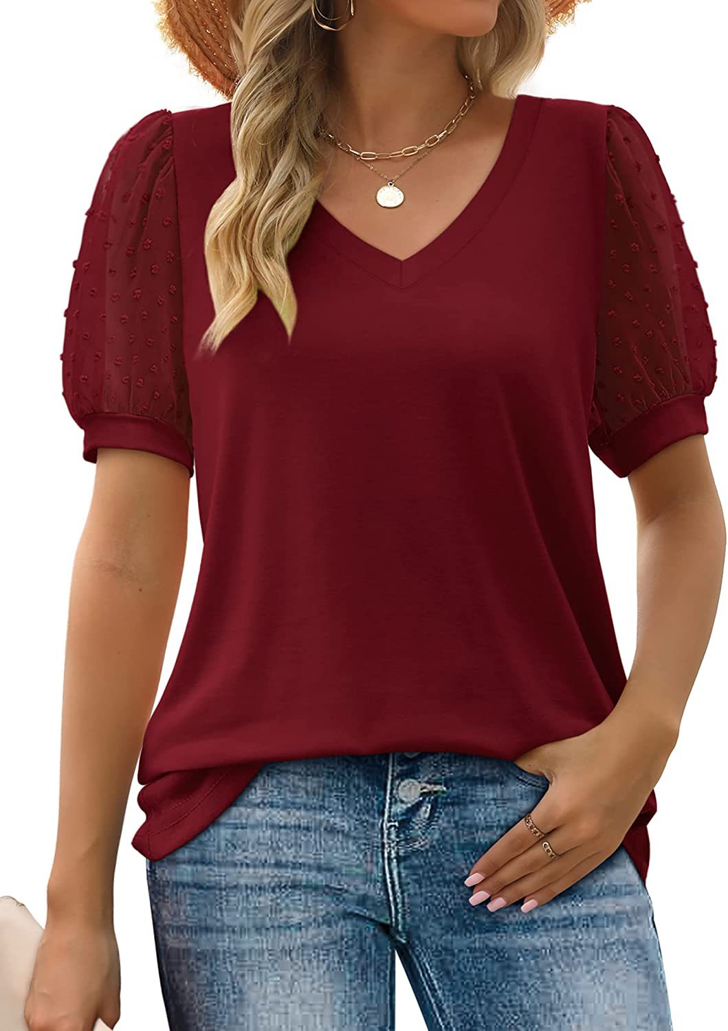 Variant image for Janne | Women's Top - Soft Cotton Blend, V-Neck Blouse for Women-11