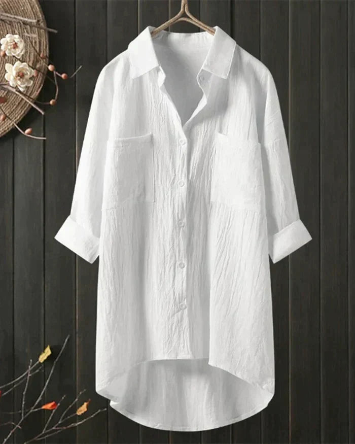Olivia | White Linen Blouse for Women - Summer Top 1
