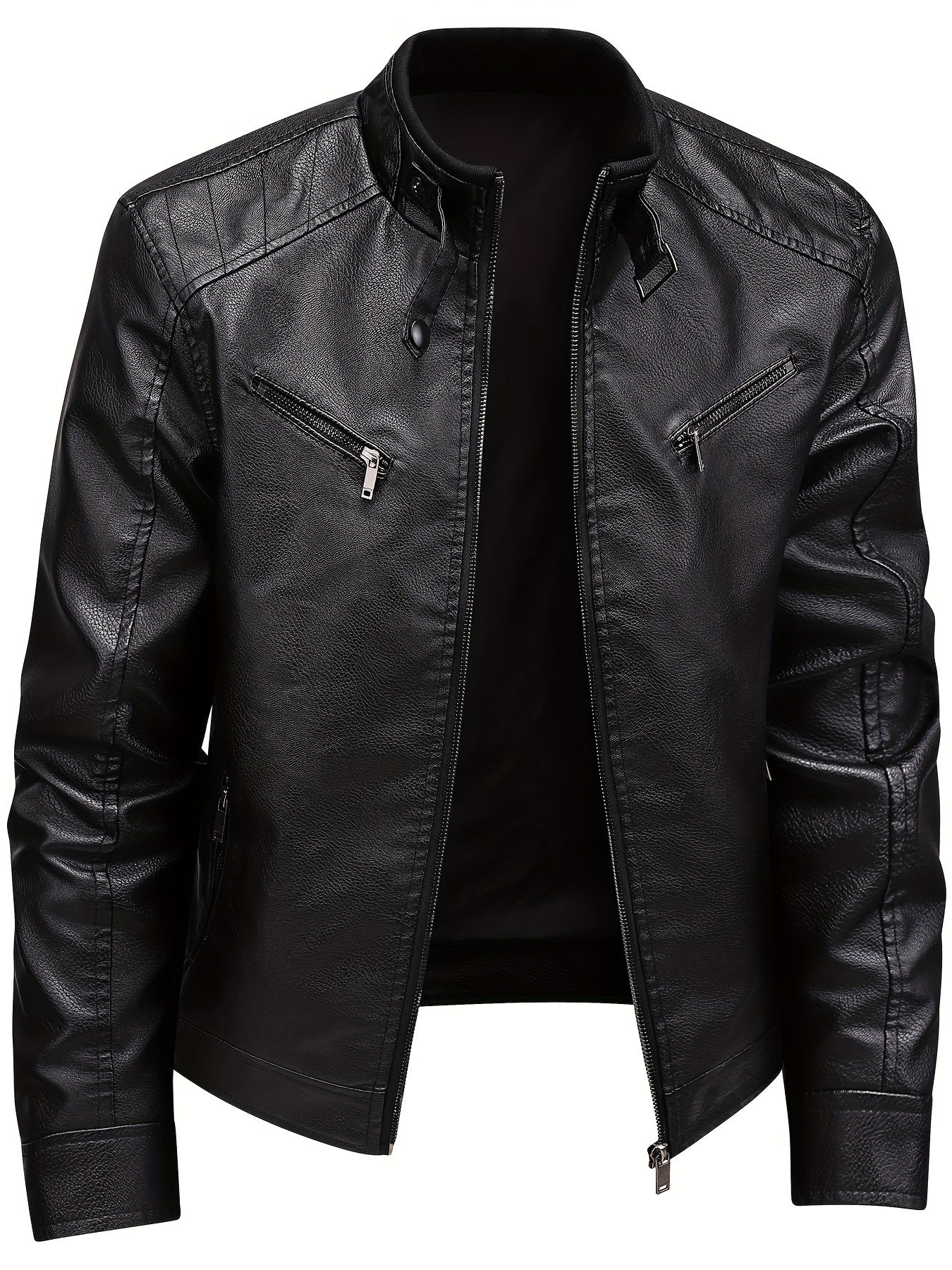 Riley | Leather jacket with stand-up collar and zipper sleeves