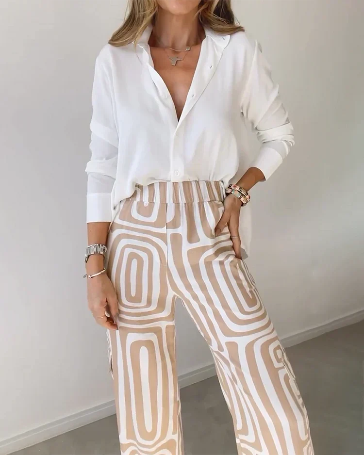 Olivia | Women's Two Piece Set with Geometric Print Blouse and Relaxed Pants 3
