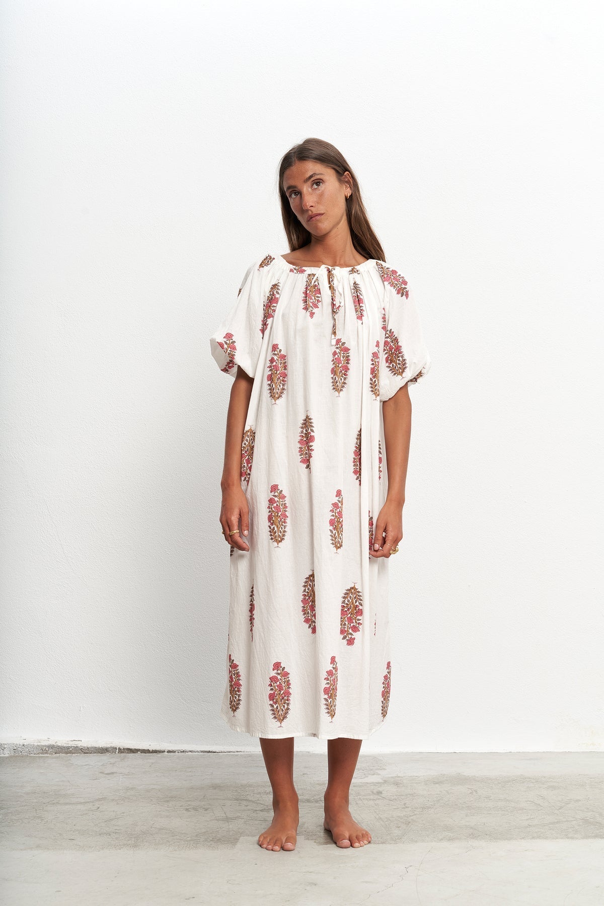 Jasmine | Puffed Sleeves Midi Dress
