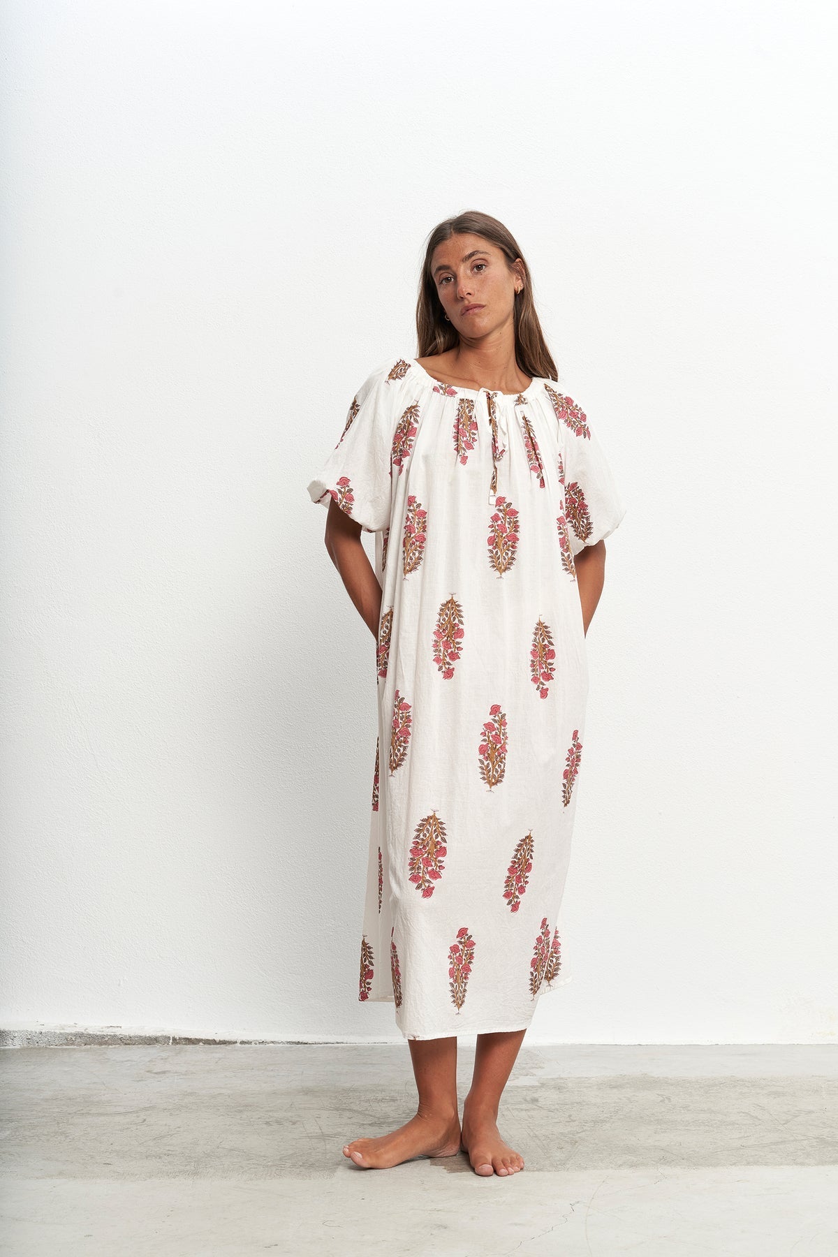 Jasmine | Puffed Sleeves Midi Dress