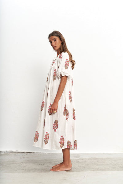Jasmine | Puffed Sleeves Midi Dress