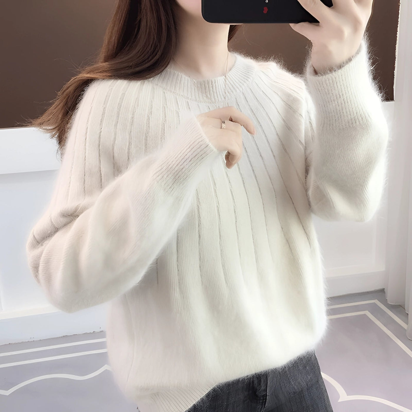 Oversized chunky knit sweater in pink, featuring a warm and comfortable design with long sleeves and a high neckline, suitable for winter wear, shown in a 5XL size for women.