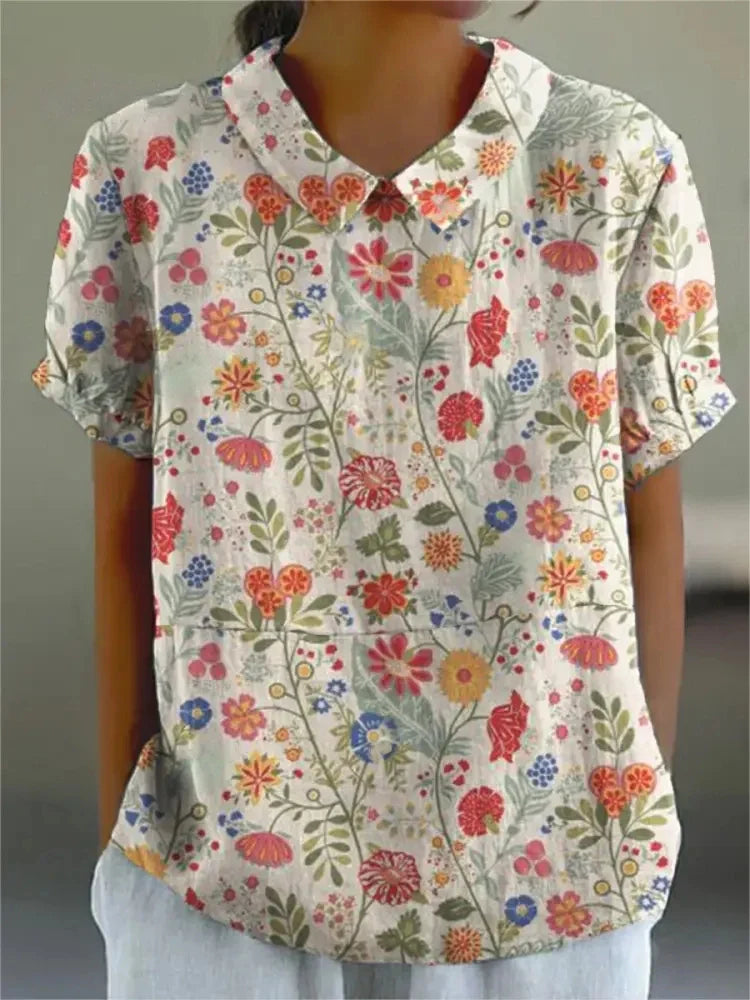 Melanie | Elegant Floral Cotton Summer Blouse
