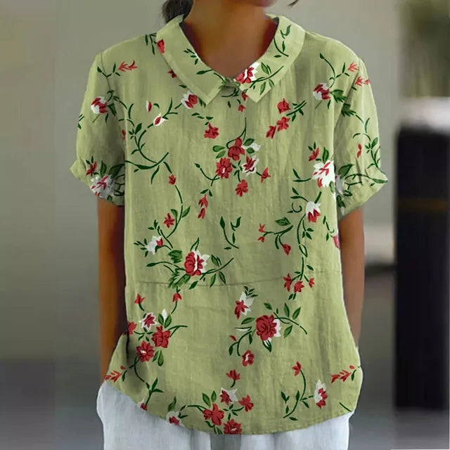 Melanie | Elegant Floral Cotton Summer Blouse