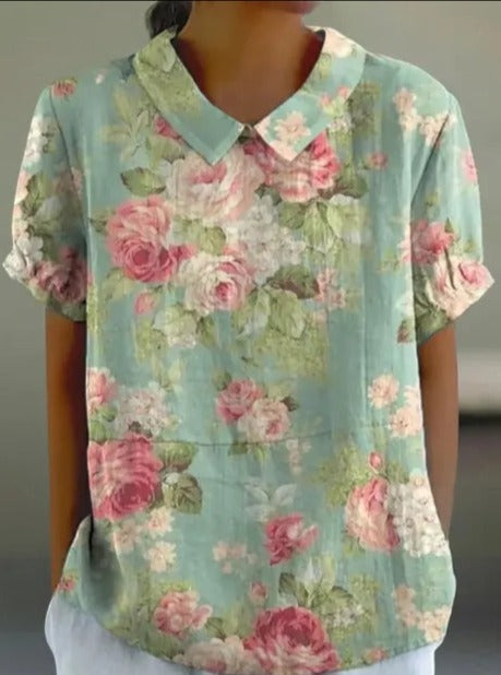 Melanie | Elegant Floral Cotton Summer Blouse