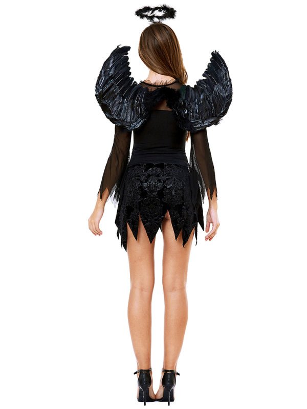 Christine | Dark Angel Costume With Wings Mini Dress