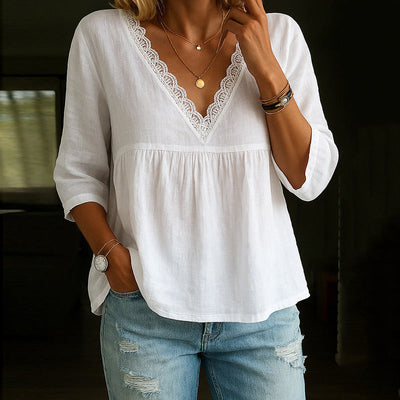 Sienna | Lace Trim V-Neck T-Shirt