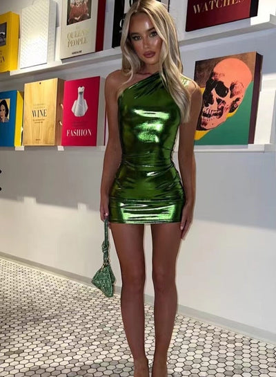 Franziska | Metallic Glamor One Shoulder Mini Dress