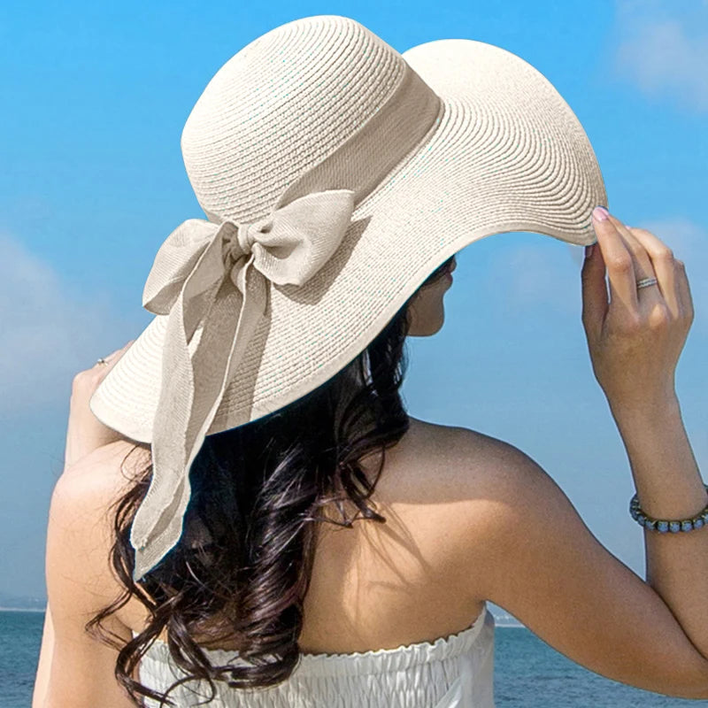 Sunny | Wide Brim Straw Hat for Women - Elegant Beach Hat with Bowknot Design-1