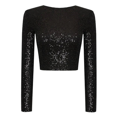 Karolin | Sequin Embellished Long Sleeve Cropped Top