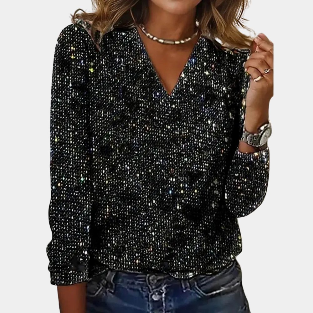 Vanessa | Stylish Glittery V Neck Top