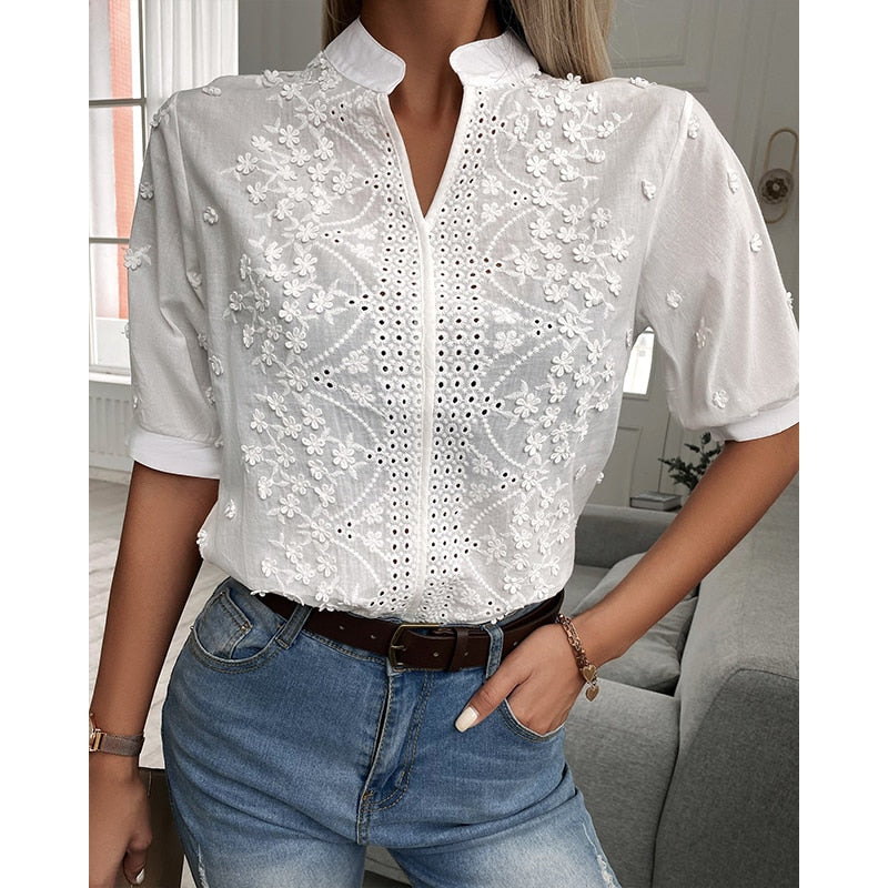Christina | Elegant Floral Embroidered Blouse