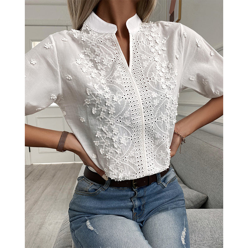 Christina | Elegant Floral Embroidered Blouse