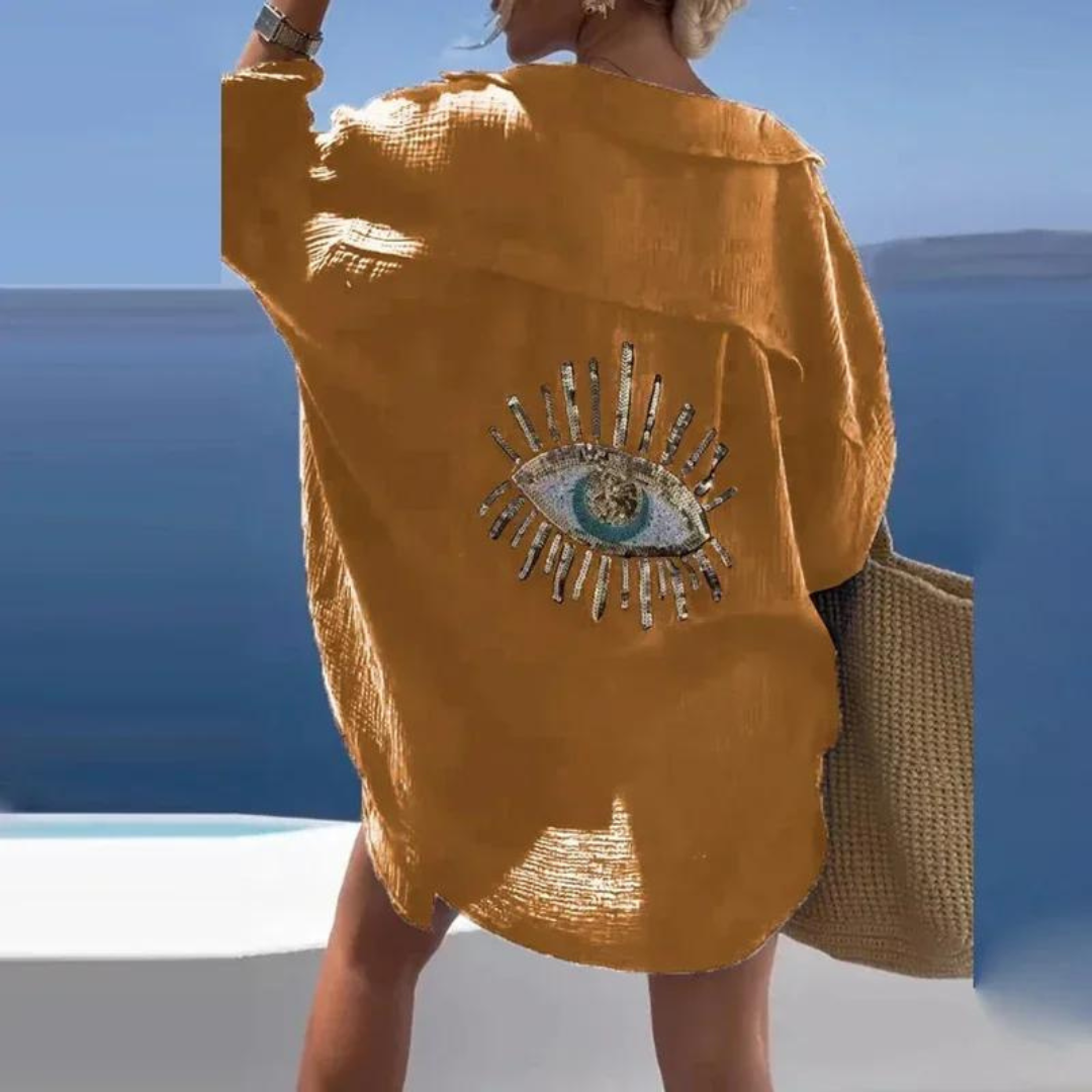 Sara | Stylish Sequin Pearl Accent Shirt