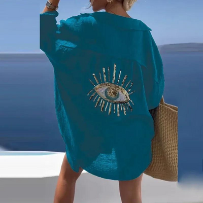 Sara | Stylish Sequin Pearl Accent Shirt