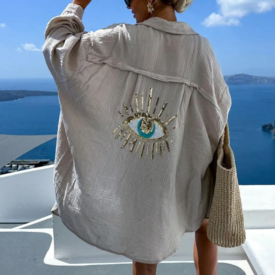 Sara | Stylish Sequin Pearl Accent Shirt