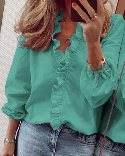 Katharina | Ruffled V Neck Summer Blouse