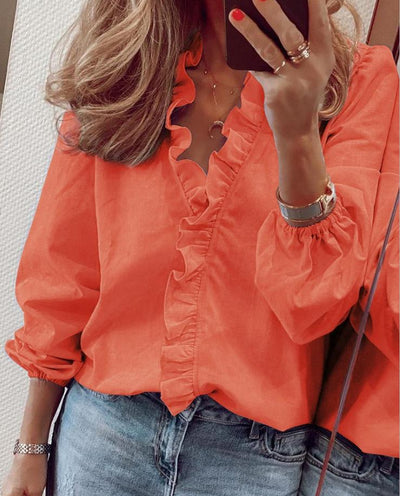 Katharina | Ruffled V Neck Summer Blouse