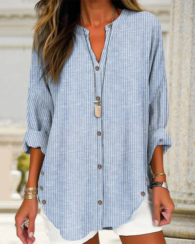 Kristin | Elegant V Neck Striped Blouse