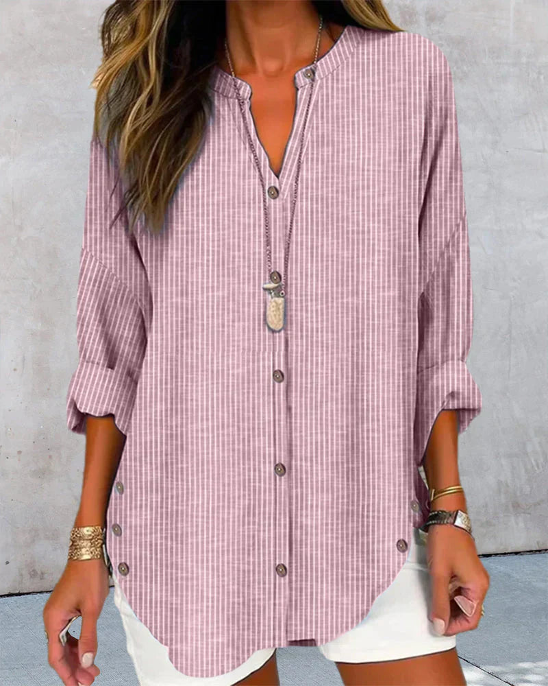 Kristin | Elegant V Neck Striped Blouse