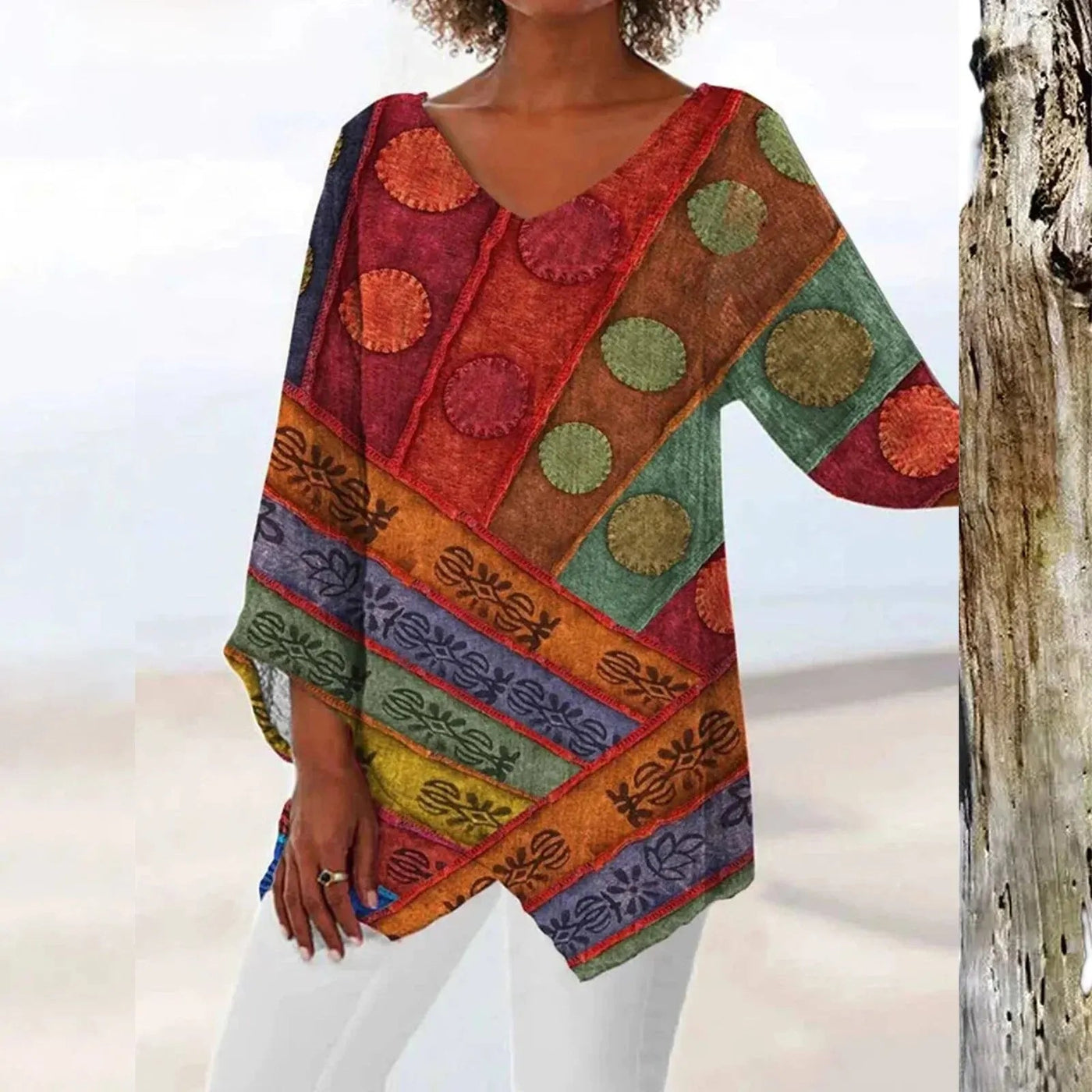 Maria | Vintage V  Neck Long Sleeves Top