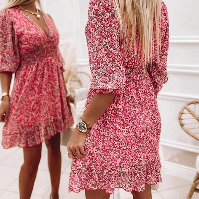 Summer Dress - Floral Women's Dress with Puffy Sleeves-2