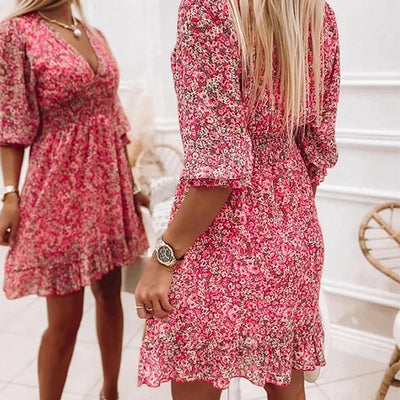Summer Dress - Floral Women's Dress with Puffy Sleeves-2