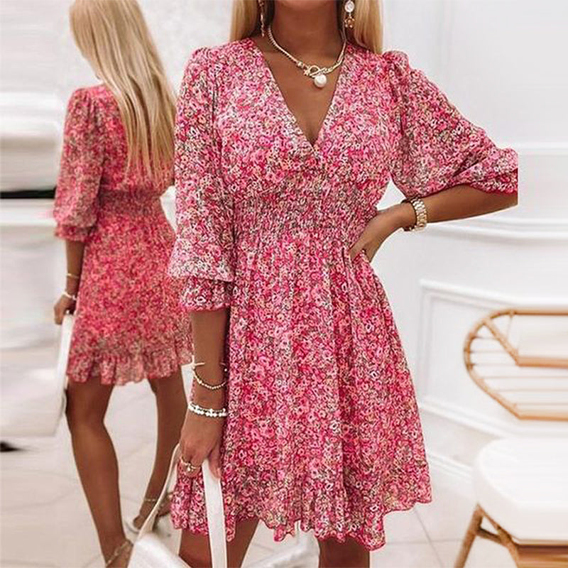 Summer Dress - Floral Women's Dress with Puffy Sleeves-1