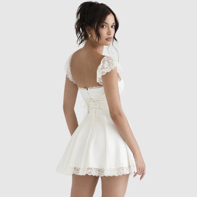 Kira | Square Neck Lace Mini Dress