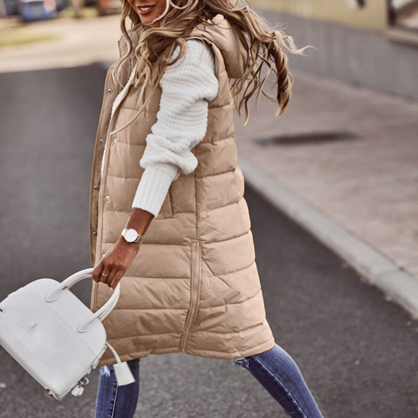 Stella | Stylish Sleeveless Long Hooded Vest