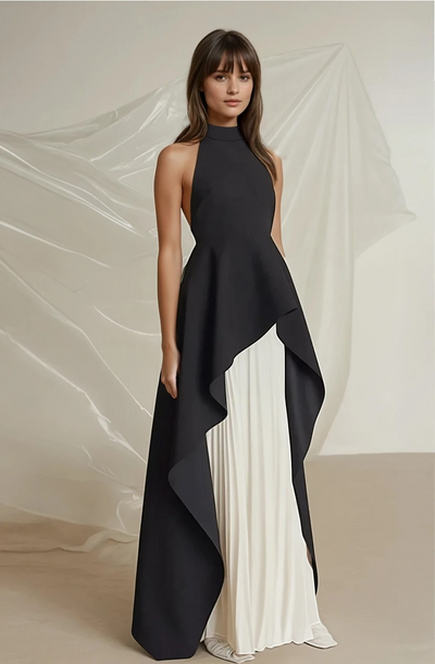 Luna | Long Sleeve Maxi Dress for Women - Elegant Halter Neck, Flowing Skirt, Perfect for Formal Events-1