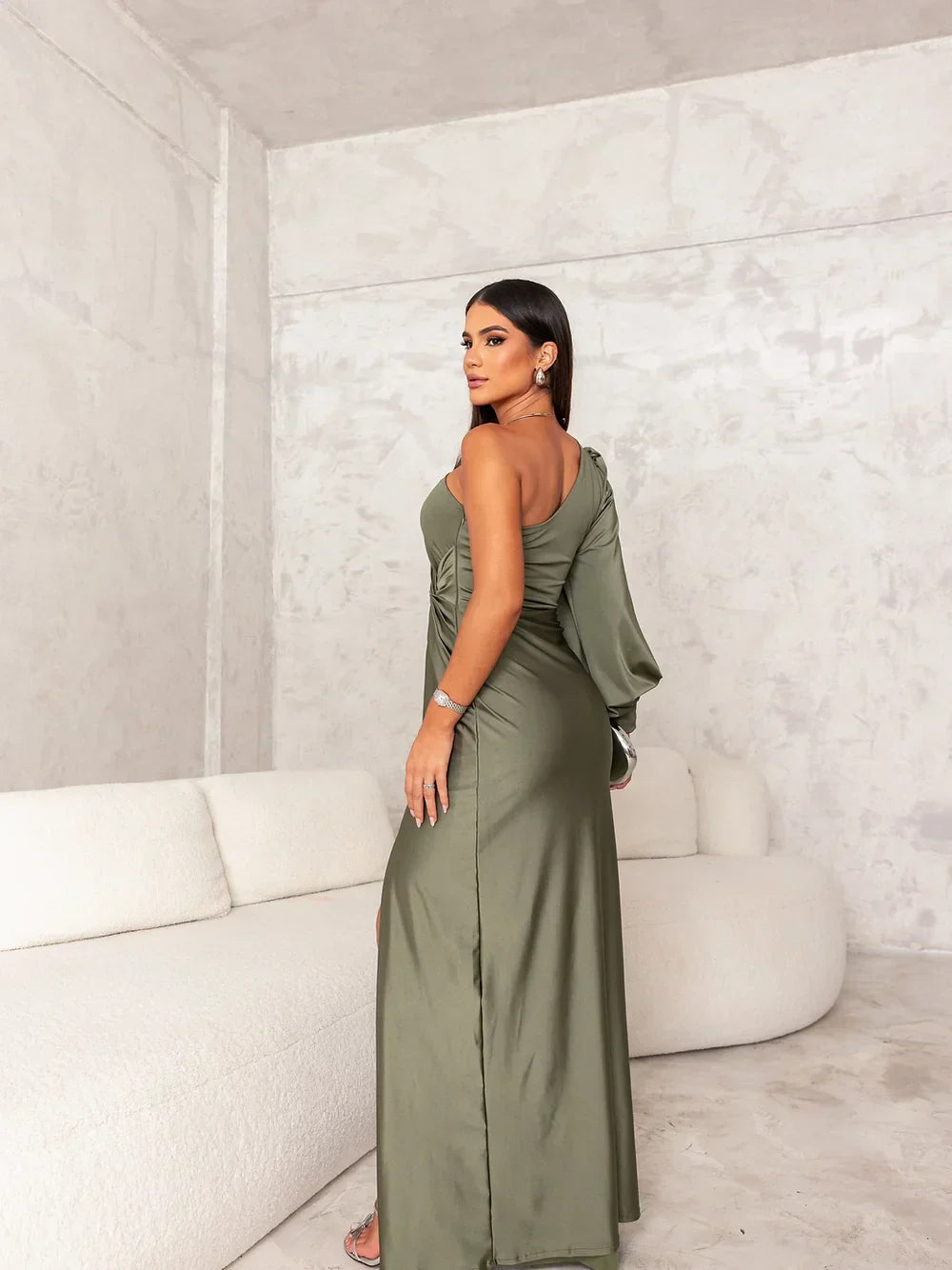Luna | Evening Gown - One-Shoulder Satin Dress with Thigh-High Slit-2