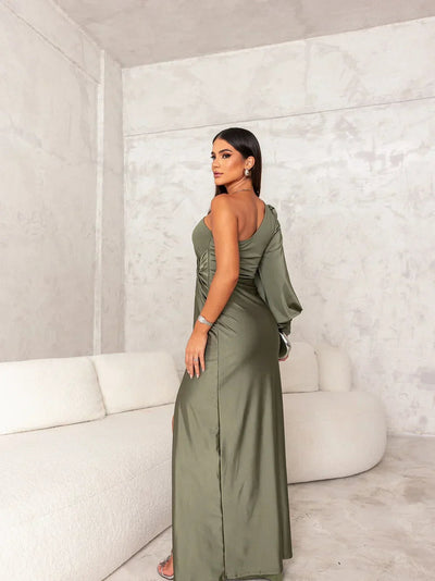 Luna | Evening Gown - One-Shoulder Satin Dress with Thigh-High Slit-2