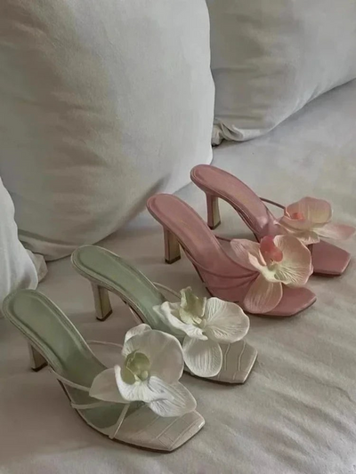 Luna Enchanted Bloom Orchid Heels | Elegant Strappy Floral Design-2